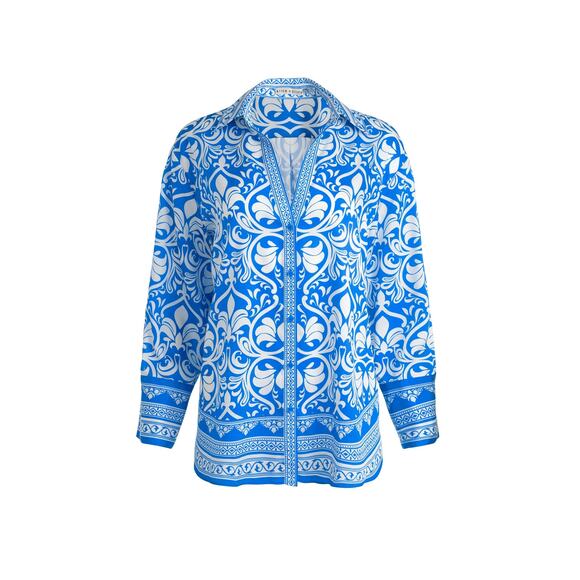 ALICE + OLIVIA Kiva Oversized Pajama Button-Up Shirt Size Small - Picture 10 of 14